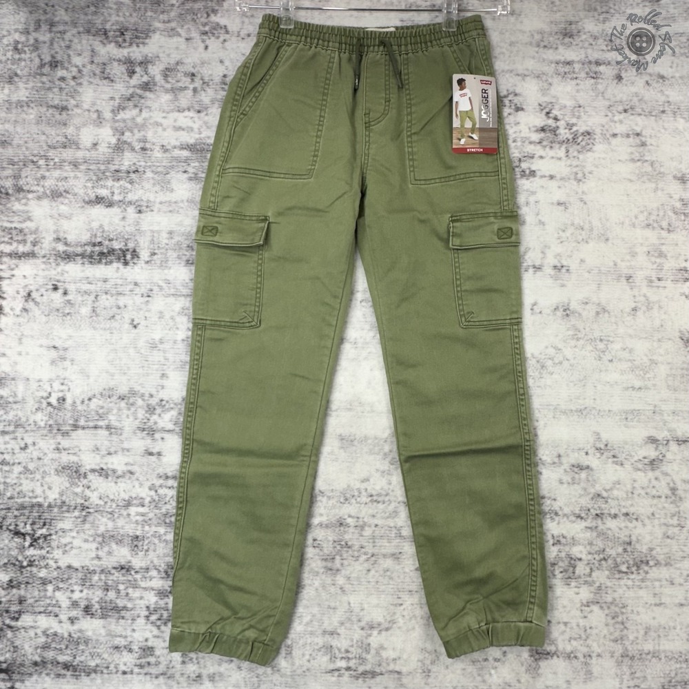 NWT Levi's Dobby Cargo Jogger Pants Boys Medium Olive Green‎ Stretch MSRP $48.00